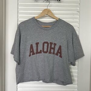 Mahina Gray Crop Top with Red Aloha Print